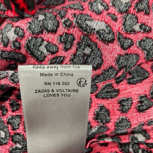 Zadig & Voltaire Red & Black Leo Print Tunic Blouse Sz S - Picture 7 of 12